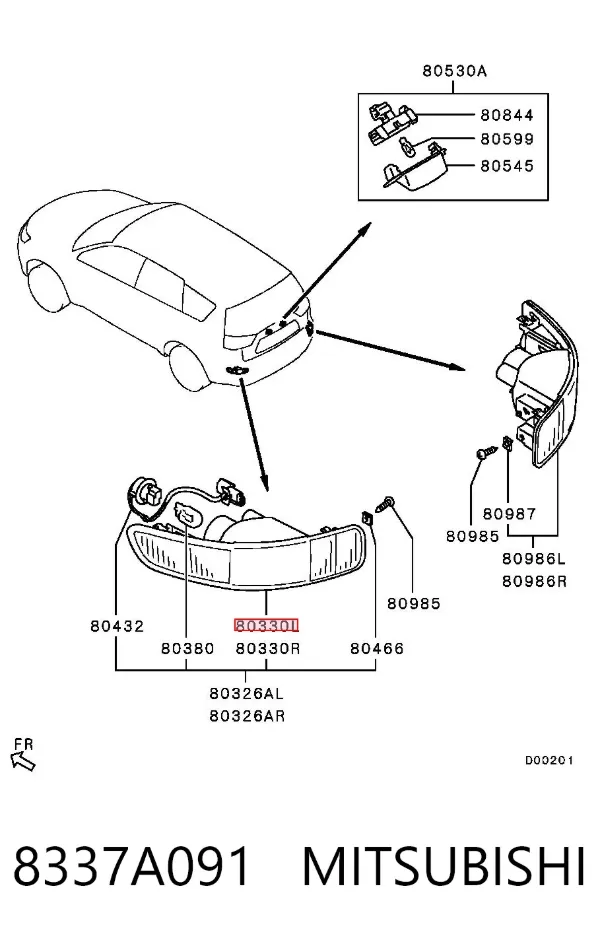 Фонарь противотуманный задний левый 8337A091 Mitsubishi