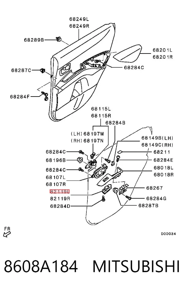 Кнопка включения мотора стеклоподъемника задняя левая 8608A184 Mitsubishi