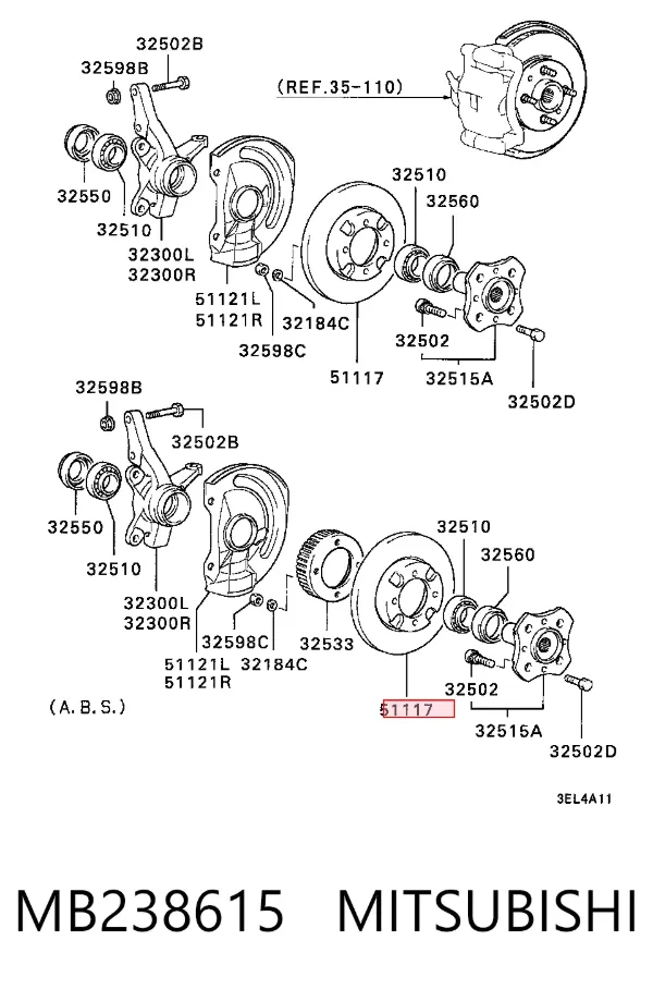 Передние тормозные диски MB238615 Mitsubishi