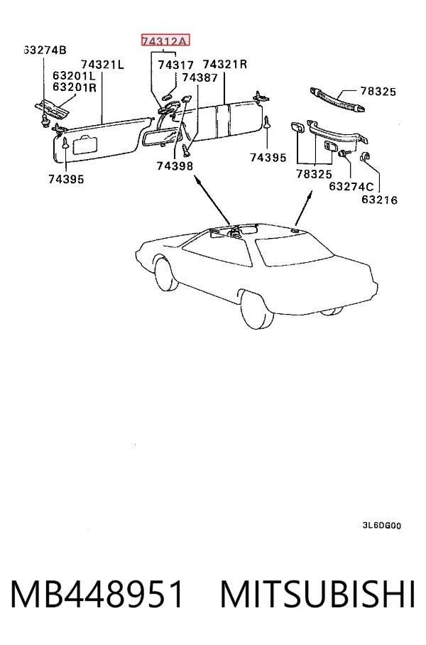 Зеркало заднего вида MB448951 Mitsubishi