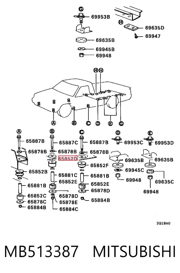Подушка рамы (крепления кузова) MB513387 Mitsubishi