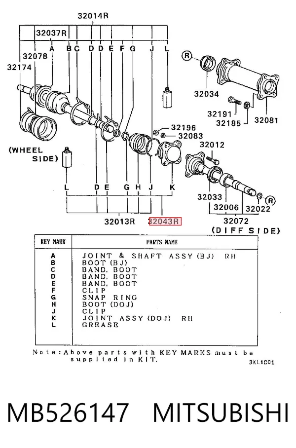 ШРУС наружный передний правый MB526147 Mitsubishi