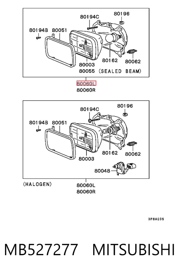Левая фара MB527277 Mitsubishi