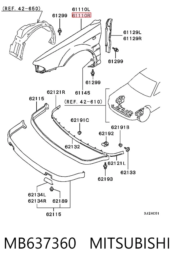 Крыло переднее правое MB637360 Mitsubishi