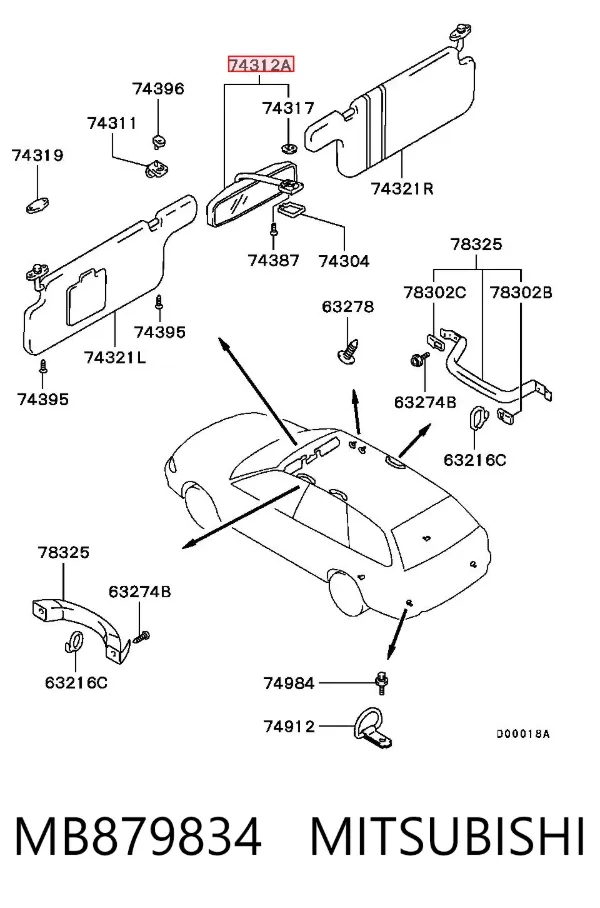 Зеркало заднего вида MB879834 Mitsubishi