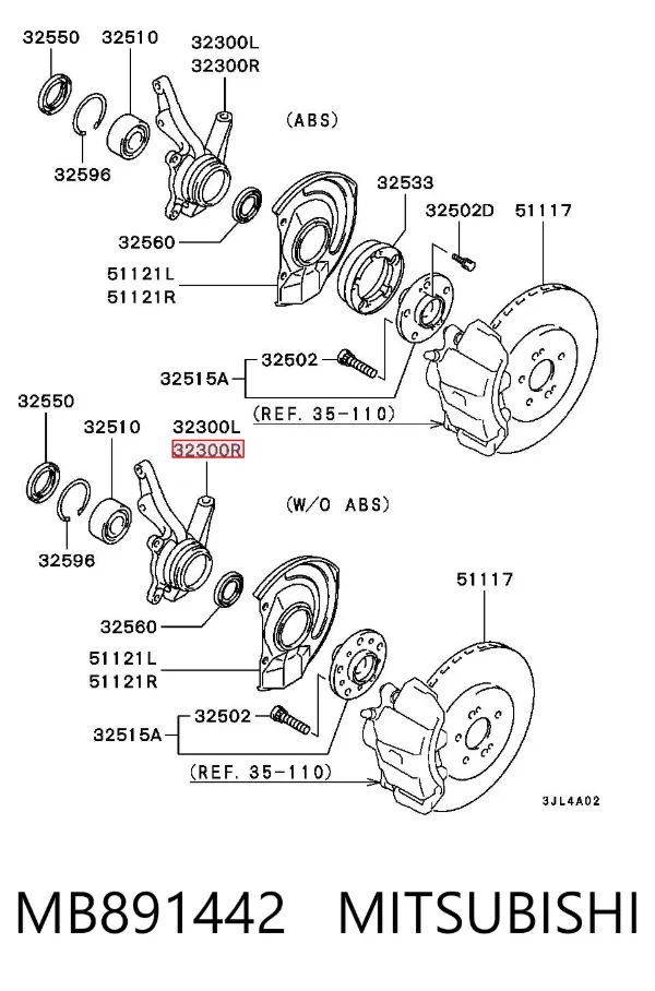 Цапфа передняя правая MB891442 Mitsubishi
