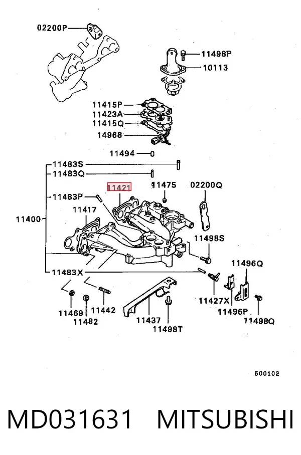 Прокладка впускного коллектора правая MD031631 Mitsubishi