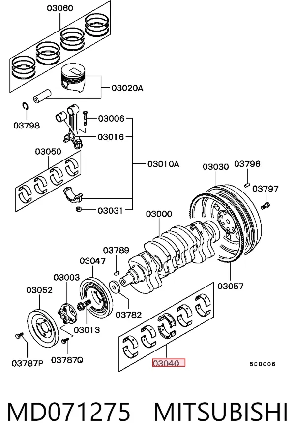 Вкладыши коленвала коренные, комплект, 2-й ремонт (+0,50) MD071275 Mitsubishi