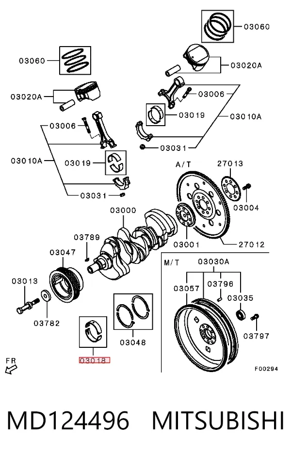 Вкладыши коленвала коренные, комплект, стандарт (STD) MD124496 Mitsubishi
