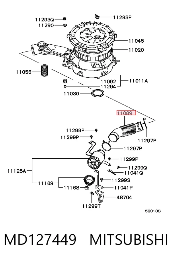 Воздухозаборник воздушного фильтра MD127449 Mitsubishi