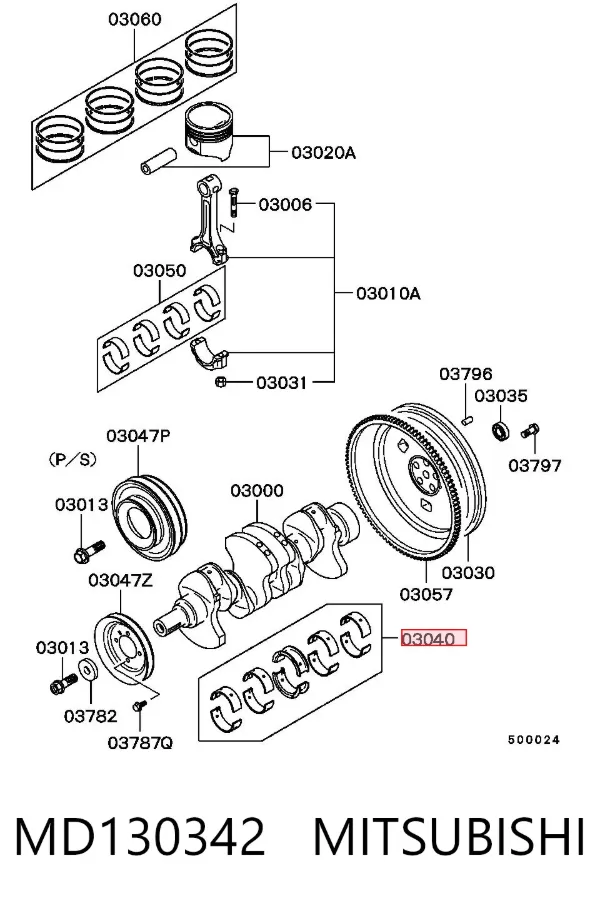 Вкладыши коленвала коренные, комплект, 3-й ремонт (+0,75) MD130342 Mitsubishi