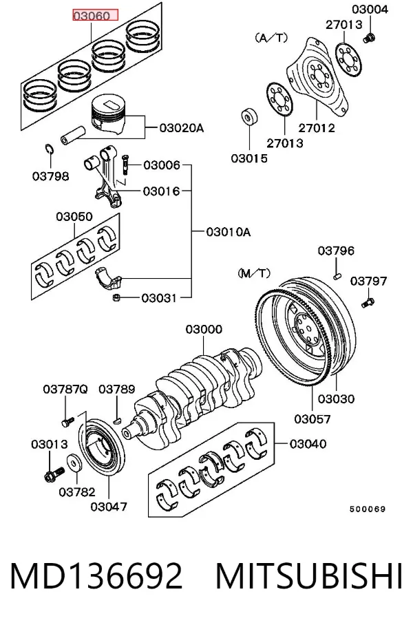 Кольца поршневые MD136692 Mitsubishi