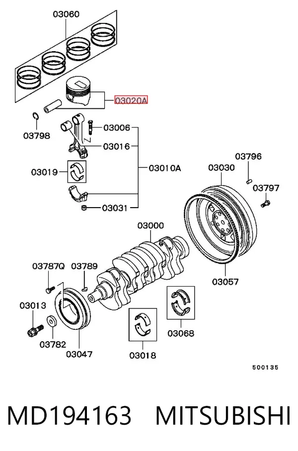 Поршень с пальцем без колец, STD MD194163 Mitsubishi