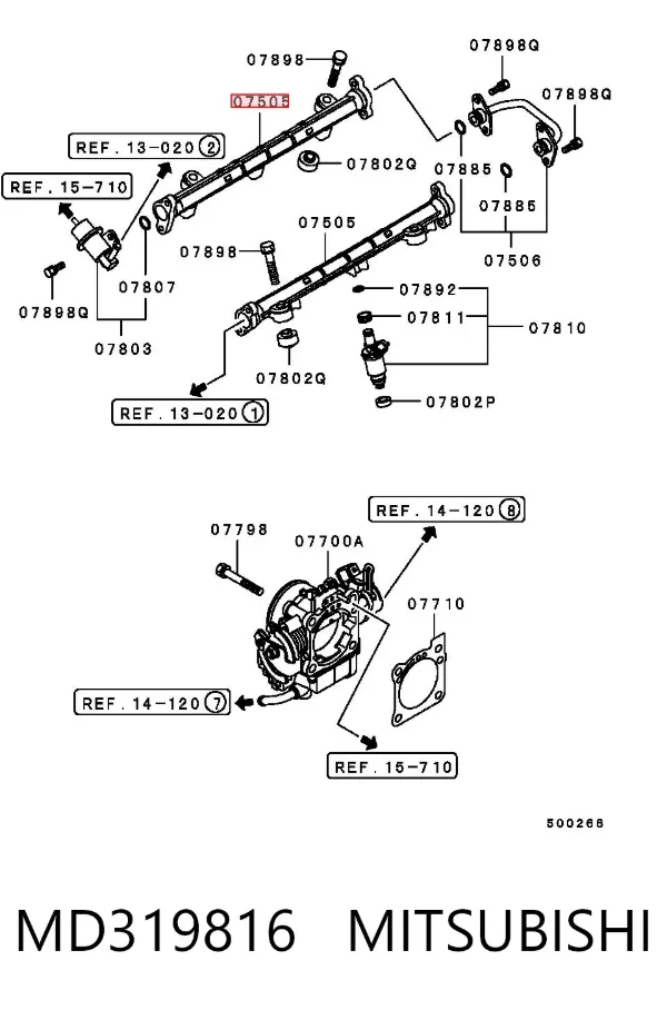 Распределитель топлива (рампа) MD319816 Mitsubishi