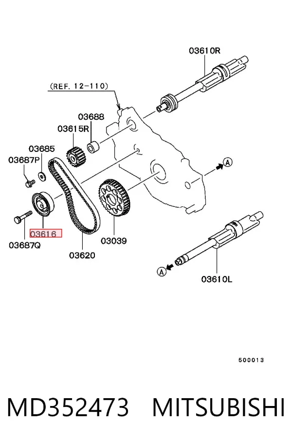 Ролик натяжителя балансировочного ремня MD352473 Mitsubishi