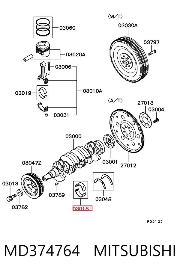 Вкладыши коленвала коренные, комплект, 3-й ремонт (+0,75) MD374764 Mitsubishi