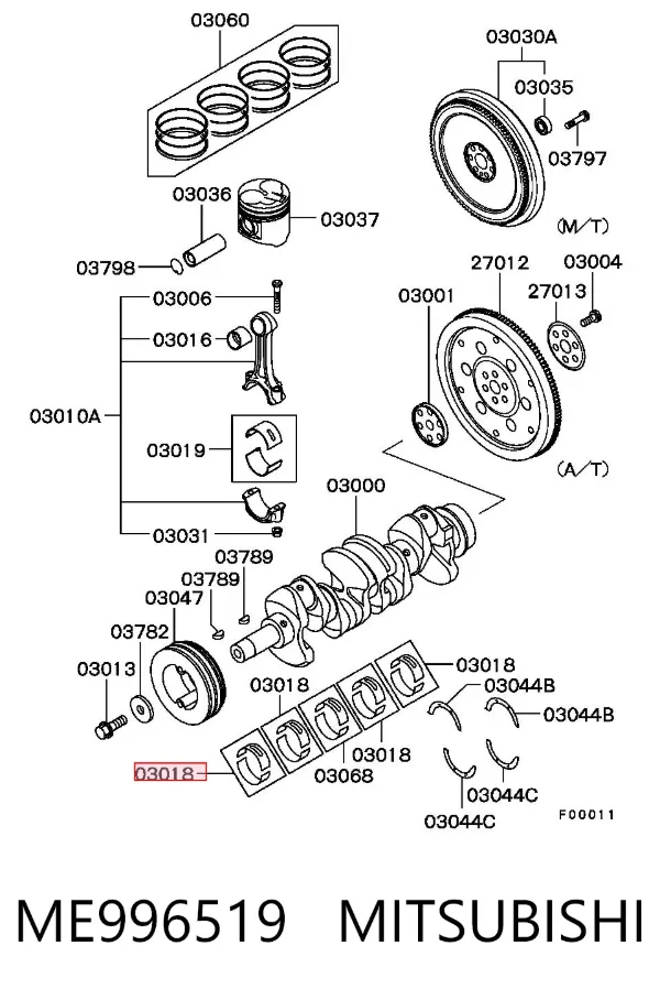 Вкладыши коленвала коренные, комплект, стандарт (STD) ME996519 Mitsubishi