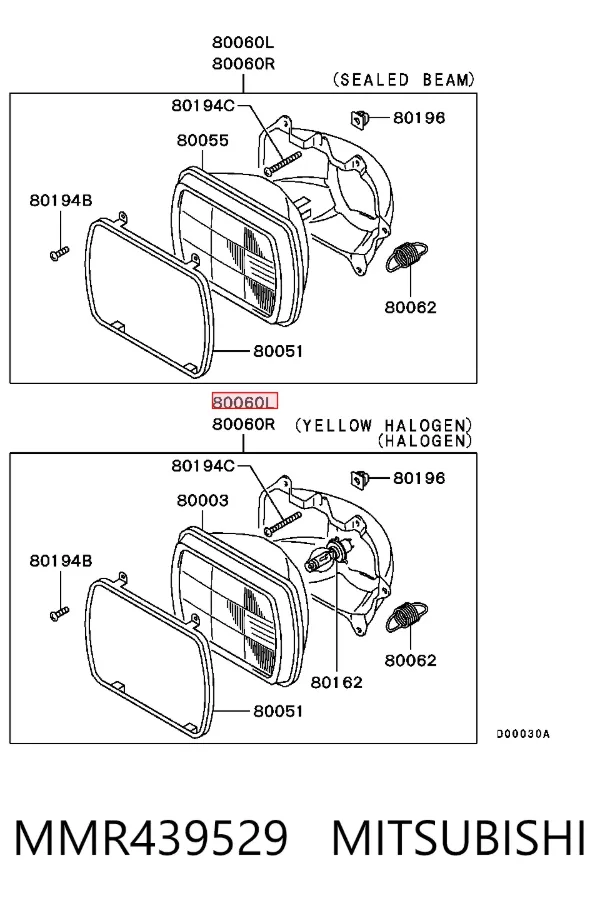 Левая фара MMR439529 Mitsubishi