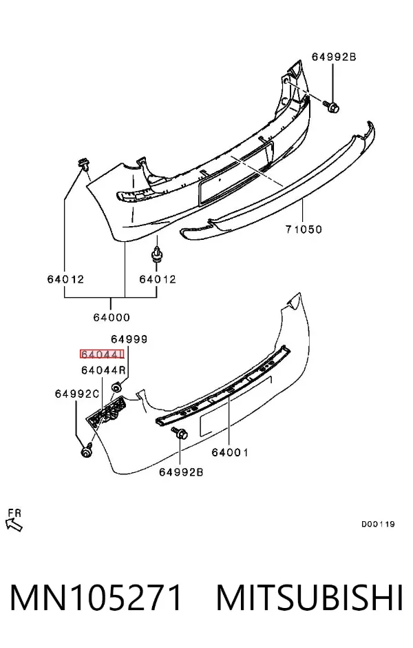 Кронштейн бампера заднего левый MN105271 Mitsubishi