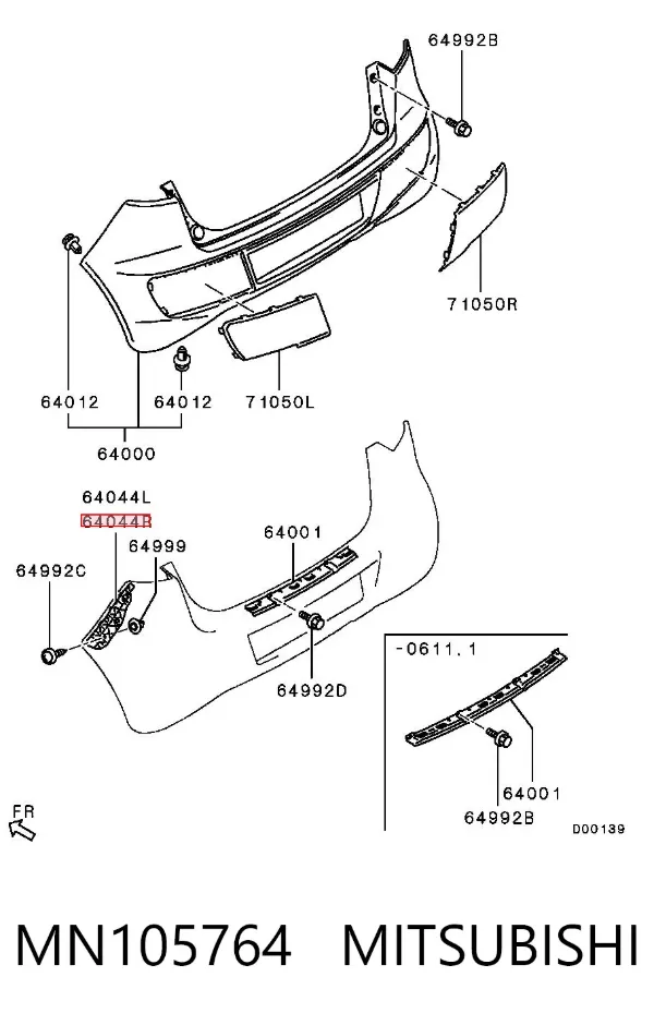 Кронштейн бампера заднего правый MN105764 Mitsubishi