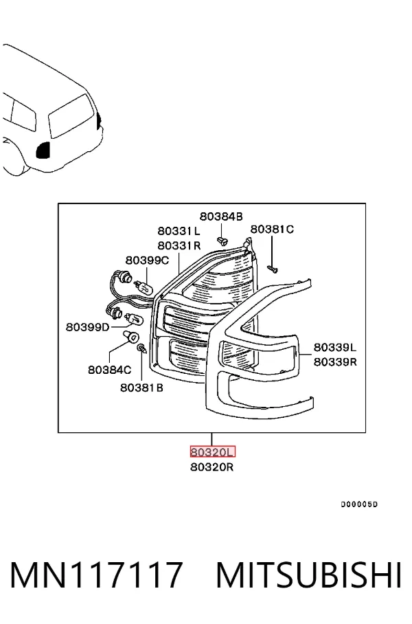 Фонарь задний левый MN117117 Mitsubishi
