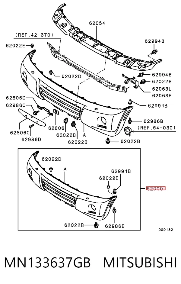 Передний бампер MN133637GB Mitsubishi