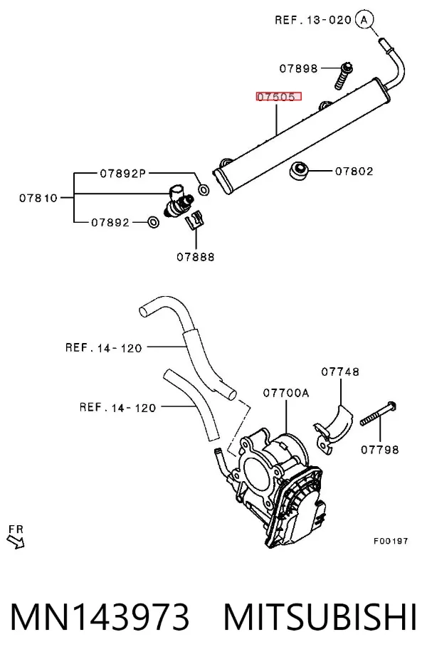 Распределитель топлива (рампа) MN143973 Mitsubishi