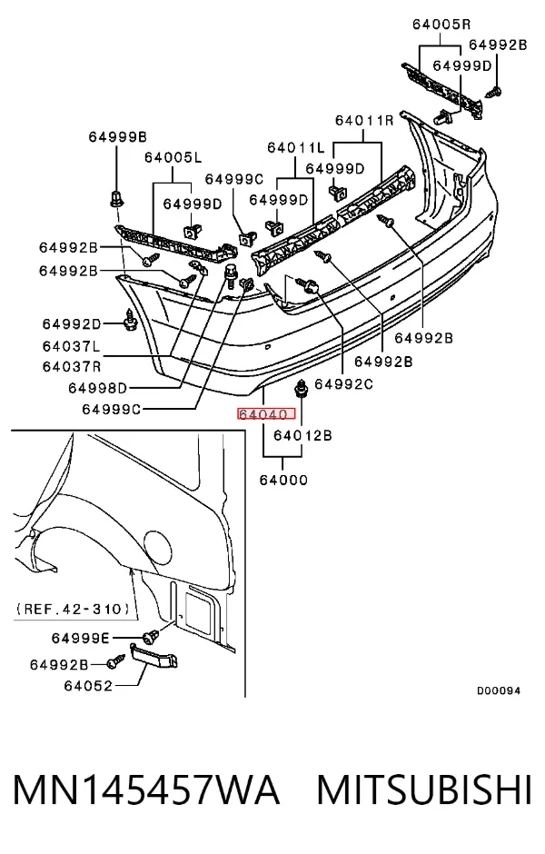 Задний бампер MN145457WA Mitsubishi