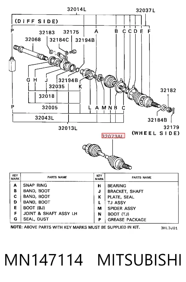 Левая полуось MN147114 Mitsubishi