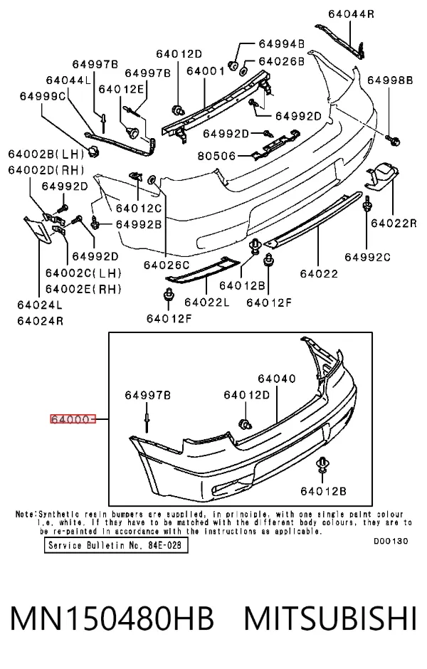 Задний бампер MN150480HB Mitsubishi