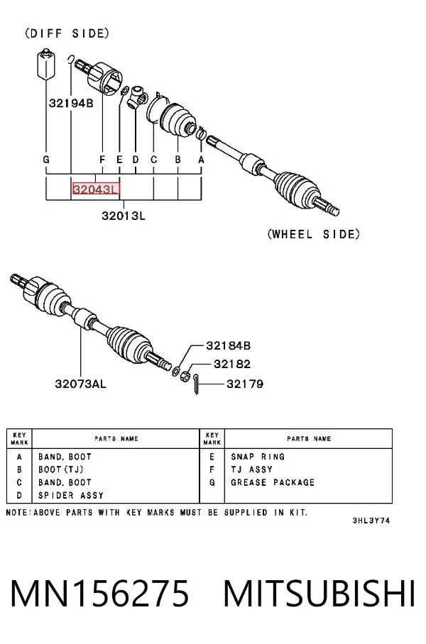 ШРУС наружный передний MN156275 Mitsubishi