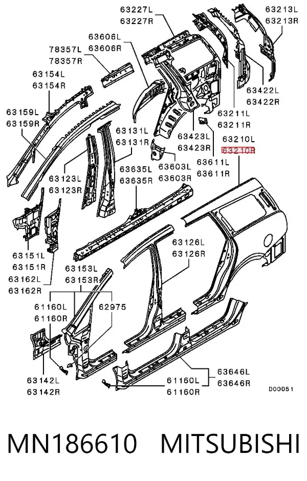 Крыло заднее правое MN186610 Mitsubishi