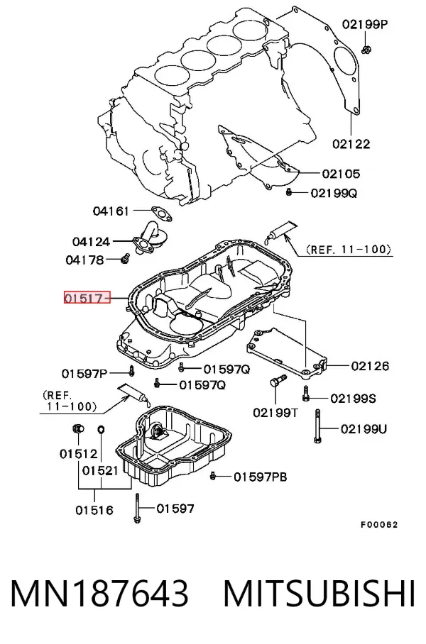 Поддон масляный картера двигателя, верхняя часть MN187643 Mitsubishi