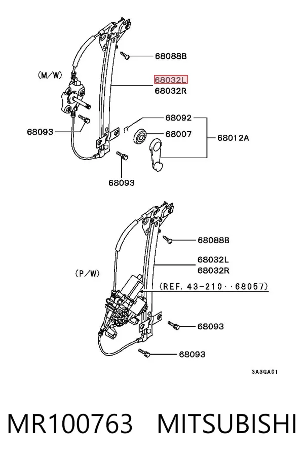 Механизм стеклоподъемника двери задней левой MR100763 Mitsubishi