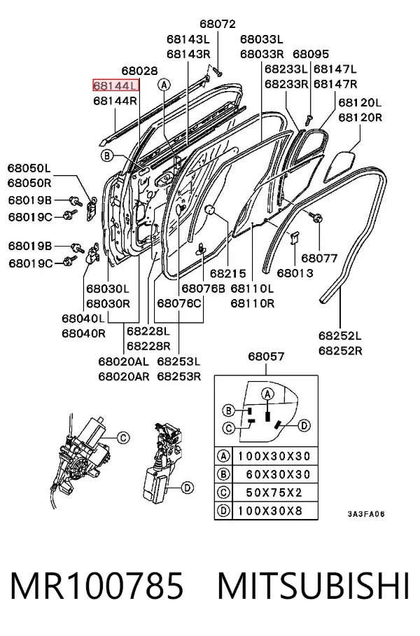 Уплотнитель стекла задней левой двери MR100785 Mitsubishi