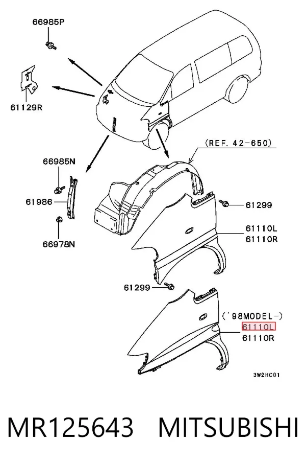 Крыло переднее левое MR125643 Mitsubishi