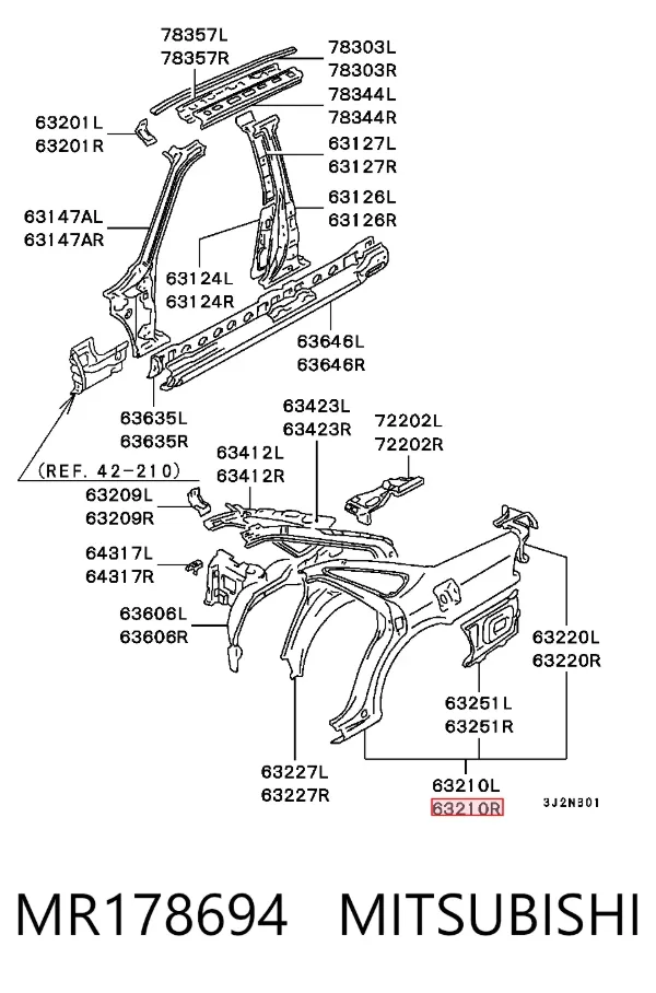 Крыло заднее правое MR178694 Mitsubishi
