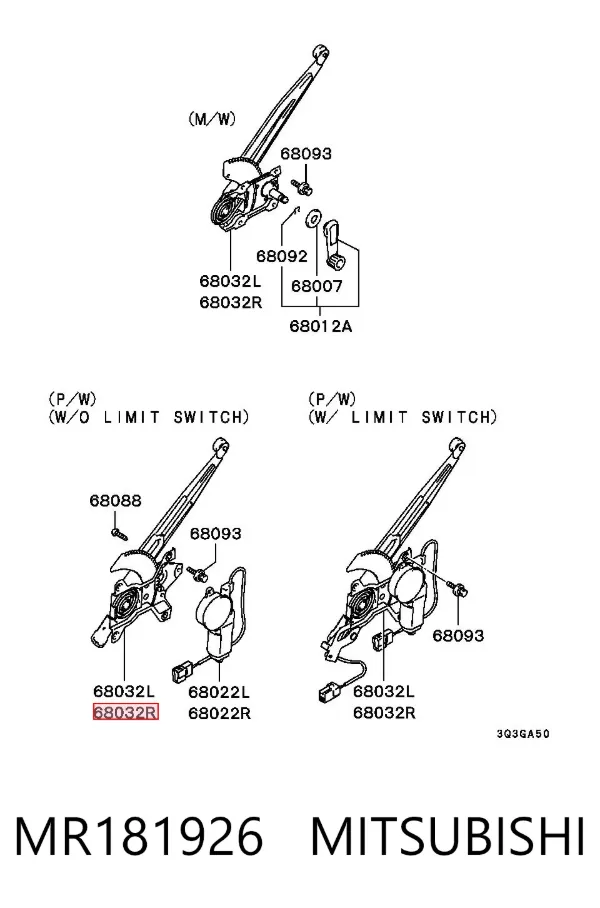 Механизм стеклоподъемника двери задней правой MR181926 Mitsubishi