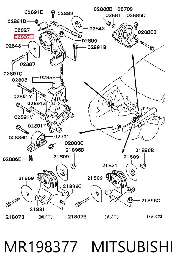 Правая подушка двигателя MR198377 Mitsubishi