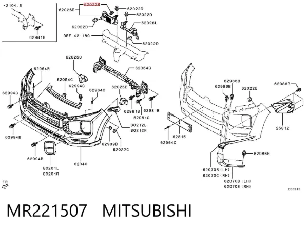 Пистон (клип) крепления решетки радиатора к панели MR221507 Mitsubishi