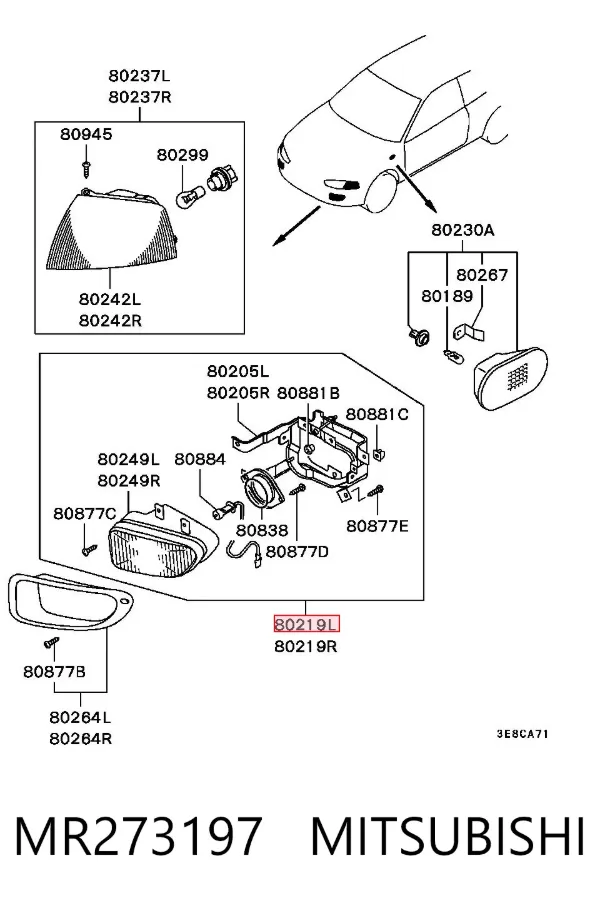 Фара противотуманная левая MR273197 Mitsubishi