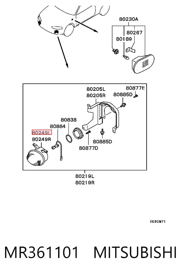 Фара противотуманная левая MR361101 Mitsubishi