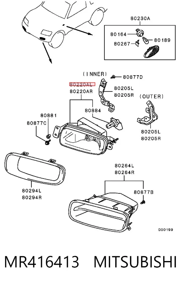Фара противотуманная левая MR416413 Mitsubishi
