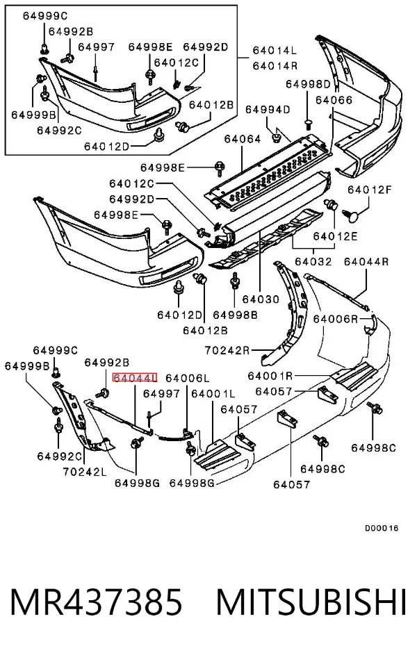 Кронштейн бампера заднего левый MR437385 Mitsubishi