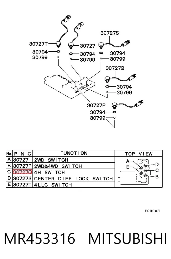 Датчик индикатора лампы раздатки повышенной передачи MR453316 Mitsubishi