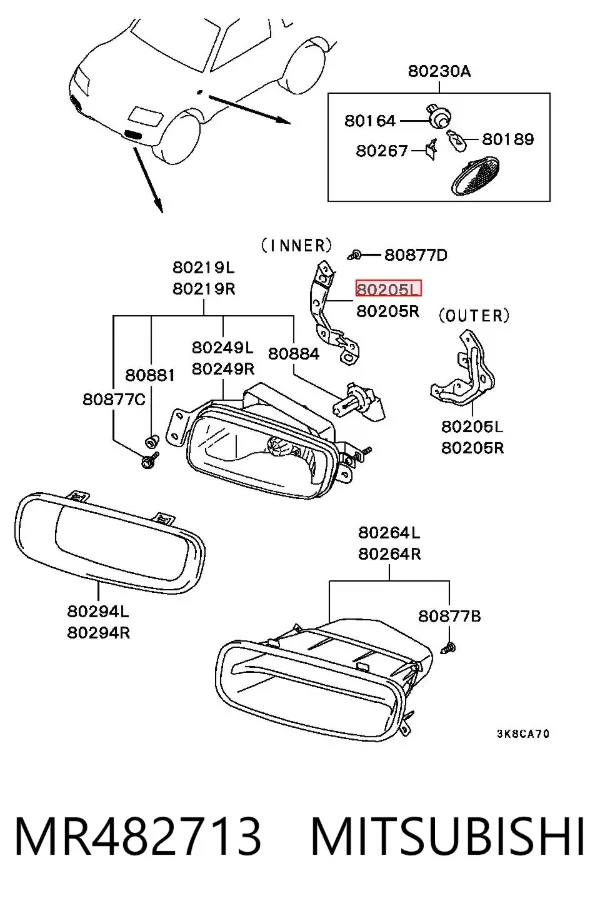 Кронштейн крепления противотуманной фары левой MR482713 Mitsubishi