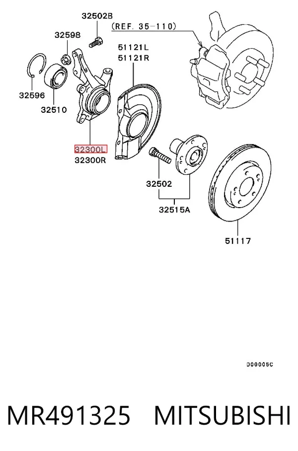 Цапфа передняя левая MR491325 Mitsubishi