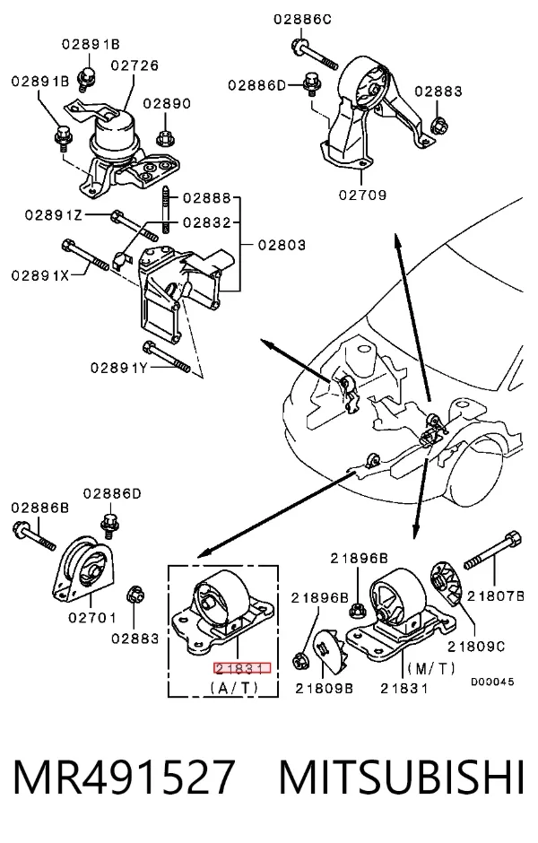 Подушка (опора) двигателя левая передняя MR491527 Mitsubishi