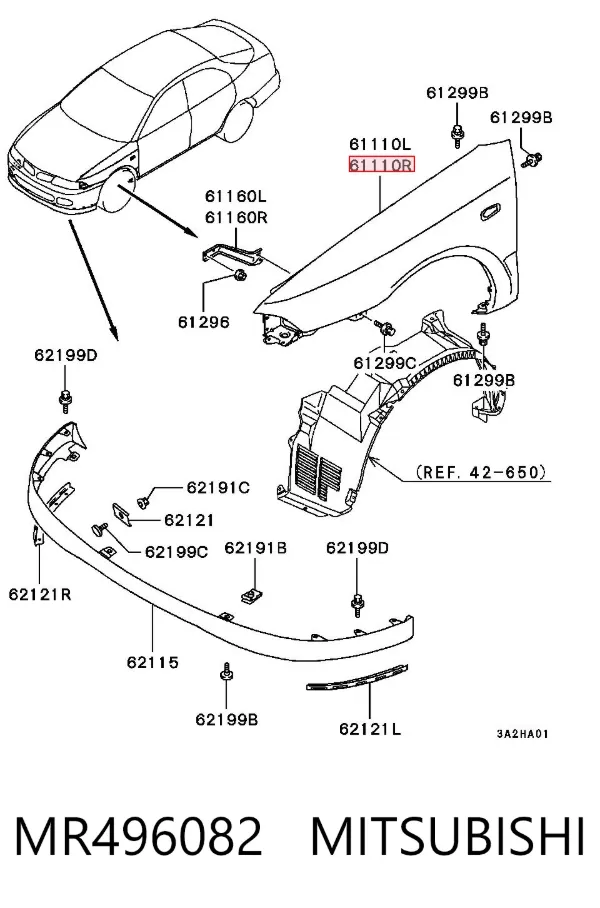 Крыло переднее правое MR496082 Mitsubishi