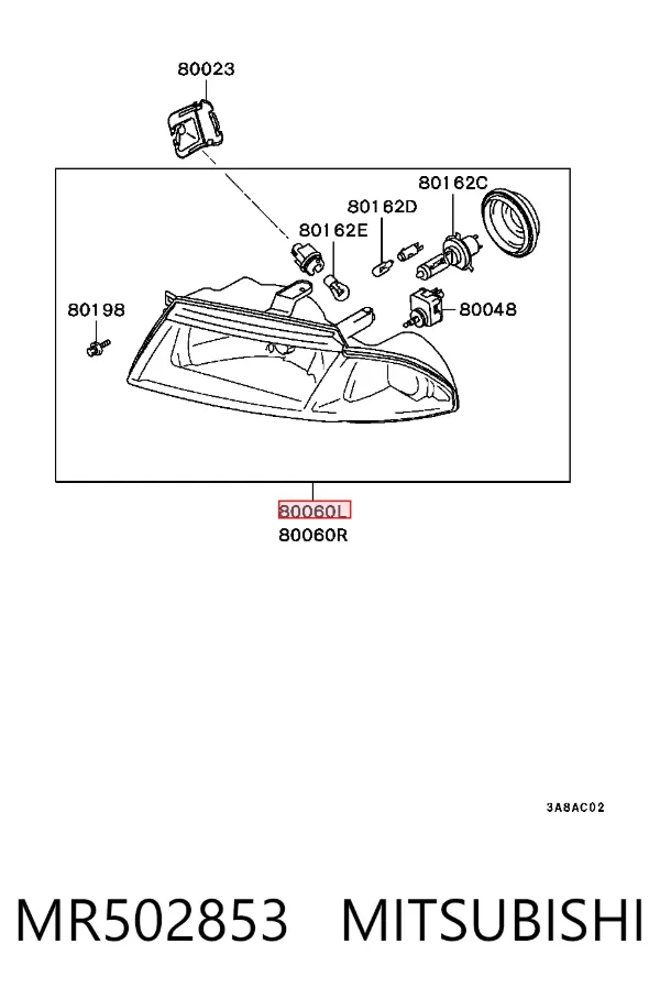 Левая фара MR502853 Mitsubishi